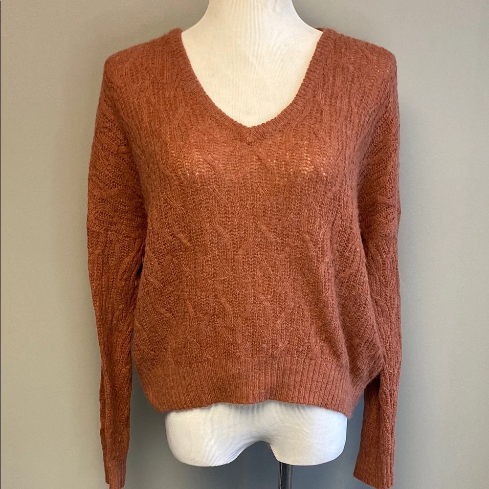 Madewell Brown V-Neck Sweater Cozy Knit - Picture 1 of 6